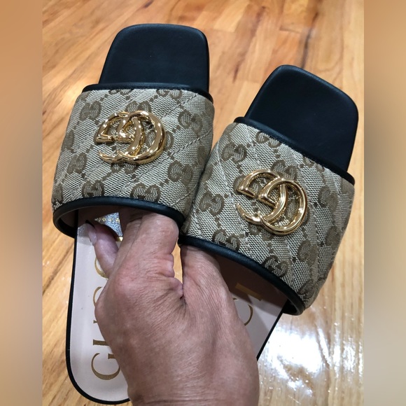 ‼️SOLD‼️GUCCI GG JOLIE MARMONT MATELASSE CANVAS LEATHER SUPREME SLIDE SANDAL - Picture 7 of 14